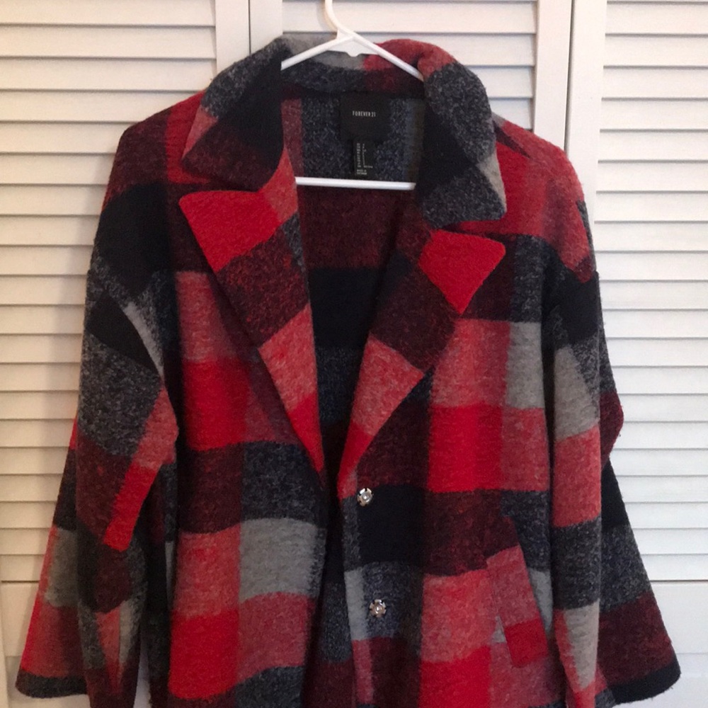 Snap Button Plaid Coat